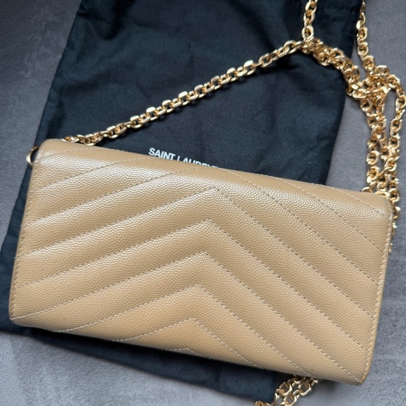 Beige YSL monogram with gold wallet on chain bag clutch - Picture 5 of 11